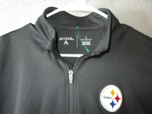 ANTIGUA PITTSBURGH STEELERS MEN'S FULL ZIPPER JACKET BLACK GRAY LARGE POLYESTER  - Picture 1 of 5