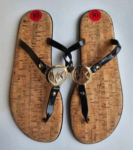 Michael Kors Zehentrenner-Flip-Flops schwarz gold Größe 10 NEU - Bild 1 von 8
