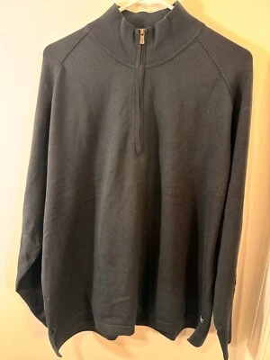 Tommy Bahama 男式 L 码黑色 1/4 拉链亨利丝绸混纺长袖毛衣 — 第 1/4 张图片