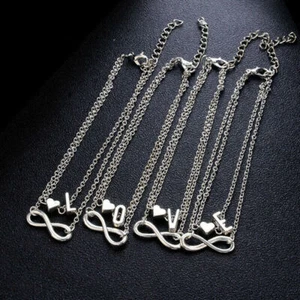 Infinity Love Heart Cadena de Letras Inicial Plata Tobillo Dama de honor - Imagen 1 de 29