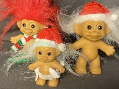 Lote De 3 Muñecas Troll Russ Navidad ELF y Santa De Colección Adornos De Vacaciones Foto 1 de 4
