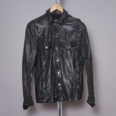 ALL SAINTS Leather Shirt Jacket SMALL Mens Black S Biker Celebrity Grail EMERY - Image 1 of 4