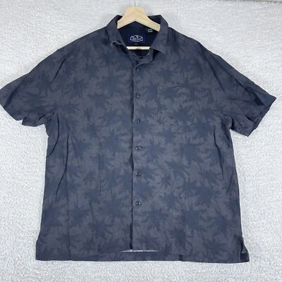 Nat Nast Shirt Mens Large Black Palm Trees Print Silk Cotton Camp Button Up - Image 1 of 4