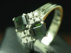14kt 585 Oro Blanco Anillo Con 1,42ct Peridoto Y 0,16ct Diamante - Imagen 1 de 6