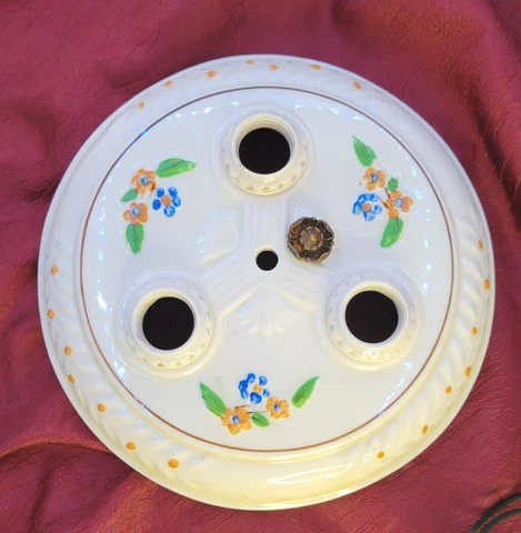Vintage Ceramic Flush Mount Ceiling Light Fixture Floral 1930s Cover