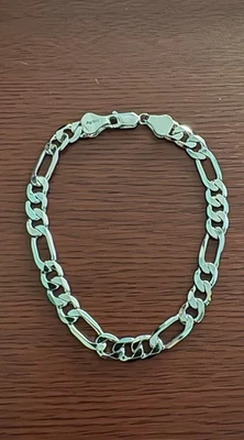 925 纯银 Figaro Cuban Link 手镯 – 9 英寸 – 7 毫米 – 15 克 – 铑饰 — 第 1/4 张图片