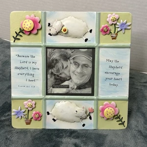 Dayspring 3-dimensionaler bemalter Metall-Fotorahmen Psalm 23 Blumen Schafe 8" x 8" - Bild 1 von 12