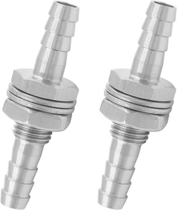 2 Pcs 1/4" Stainless Steel Hose Barb Fitting Thru-Bulk Head Straight Union - Picture 1 of 7