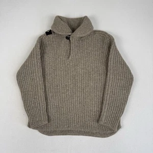Ma Strum 100% Lammwolle Pullover Strickjacke Grobstrick Herren Beige Grau S/M - Bild 1 von 9