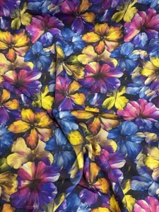 3 Metres Purple Vibrant Floral Summer Printed Viscose Twill Dress Fabric. - Picture 1 of 5