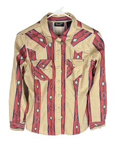Wrangler Retro Shirt Größe S Damen Druckknopfleiste Rosa Beige Langarm Oberteil - Bild 1 von 5