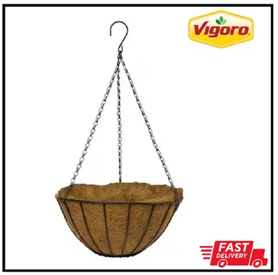 14 In. Dia Black Metal Growers Hanging Basket with Coco Liner - Image 1 of 4