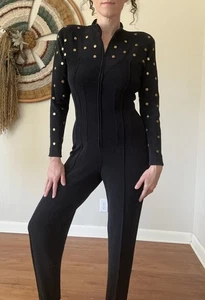 Vintage 80s Tadashi Black Spandex Catsuit Jumpsuit Glamour Women's M - Picture 1 of 12