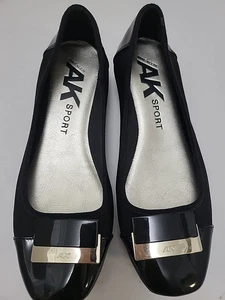 Anne Klein Sport Akuna2 Black Metal Buckle AK Square Ballet Flats 8 M EUC  - Picture 1 of 9