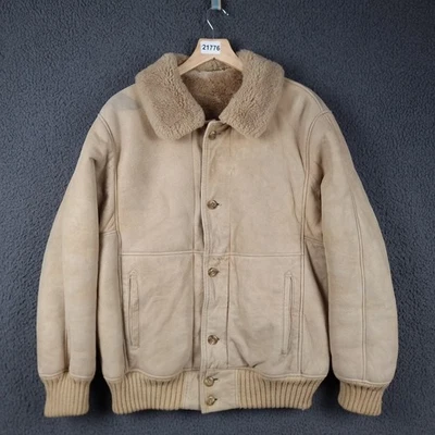 Vintage SHEARLING SHEEPSKIN Jacket Men L Large Beige Brown Bomber Flight Leather - Image 1 of 4