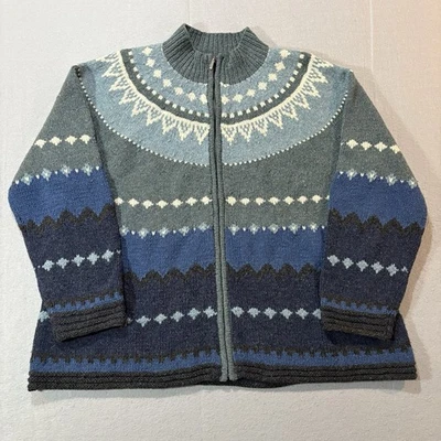 Vintage Wool Lands' End Women's Cardigan Zip Sweater Sz 2X Blue Nordic - Image 1 of 4