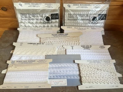 Vintage Lot Of Lace Trim On Cards Sewing Crafting Doll Restoration Yardage - Image 1 of 4