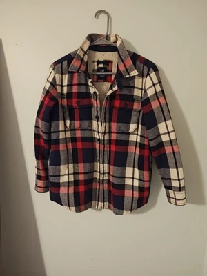 GAP 儿童男孩长袖口袋纽扣夹克格子 XL 码常规 — 第 1/4 张图片