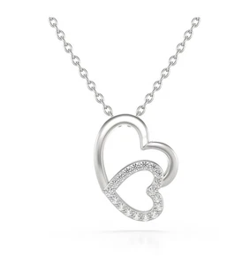 Solid Sterling Silver 925 Double Heart Pendant Necklace - Picture 1 of 4
