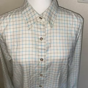 Camisa de carrera Foxcroft para mujer abotonada blanca y azul a cuadros talla 10 nueva con etiquetas - Imagen 1 de 7