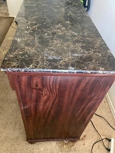 tv stand with fireplace w 34 l 67” brown modern design with gold trim great fire - Picture 1 of 6