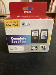 GENUINE CANNON PG-260 BLACK & CL 261 COLOR INK CARTRIDGES SET- NEW - Photo 1/1