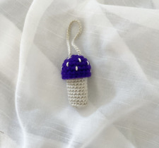 Handmade Purple Crochet Knitted Mushroom Bag Charm / Key Chain Chapstick Holder