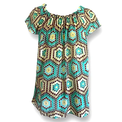 Blusa Y2K Vintage Milly of NY Mujer Talla 6 Verde Marrón Seda Lunares Manga Gorra Foto 1 de 4