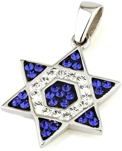 Davidstern Anhänger blau-weiße Edelsteine + Sterling Silber Halskette #4 - Bild 1 von 1