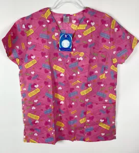 BC Scrubs Top Women's Size M Pink Bandages Hearts 3 Pkt Medical Nursing NWT - Picture 1 of 5