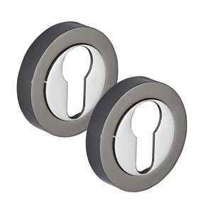 Euro Profile cylinder Escutcheon Pair in Polished and Black Chrome Finish - Picture 1 of 1