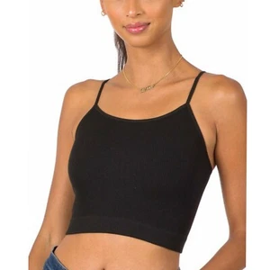 Ribbed Seamless Spaghetti Strap Yoga Sport Stretch Bralette Tank Black S/M L/XL - Picture 1 of 3