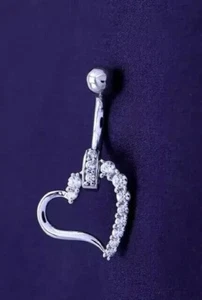 1CT Round Cut Lab-Created Diamond Heart Belly Button Ring 14K White Gold Plated - Picture 1 of 8