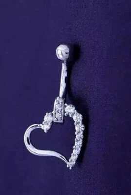 Anillo ombligo corazón diamante creado en laboratorio corte redondo de 1 quilate enchapado en oro blanco de 14 K Foto 1 de 4