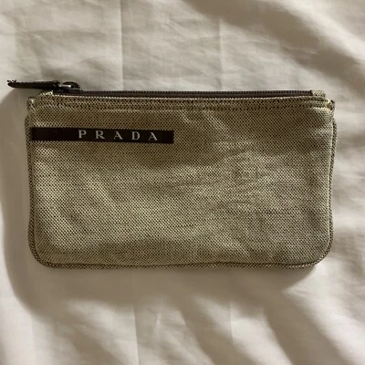 pre-loved authentic PRADA natural linen zip top pochette clutch MAKE UP BAG $850 - Image 1 of 4