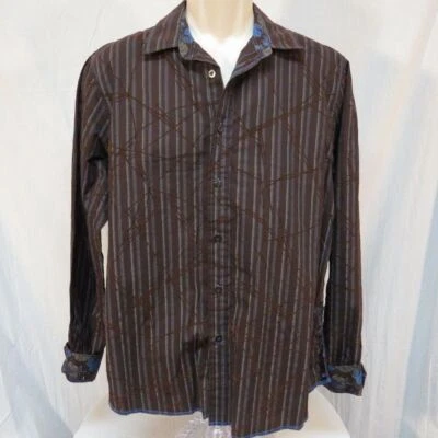 Eighty Eight Platinum Contrast Collar Cuffs Brown Shirt Velvet Side  Sz L - Image 1 of 3