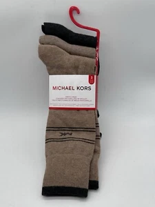 NEW 3 PAIR PACK MICHAEL KORS MENS COTTON CREW SOCKS TAUPE SMOOTH TOE SEAM 7-12 - Picture 1 of 4