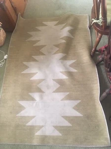 3'8X5'6 ft Wool Rug Geometric -western Style - Gray & Moss Green Used - Nice - Picture 1 of 3