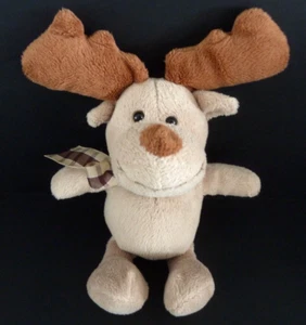 766 Doudou peluche CASA CERF RENNE ELAN 26cm écru beige marron noeud carreau TBE - Picture 1 of 3
