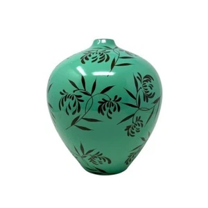 Schöne handbemalt | Vase | neuwertig grün mit braun | Blumendesign | Vintage - Bild 1 von 5