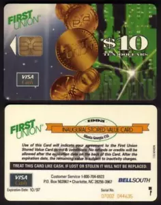 $10. Tarjeta bancaria First Union 1995 emisión inaugural VISA Cash SVC - Imagen 1 de 1