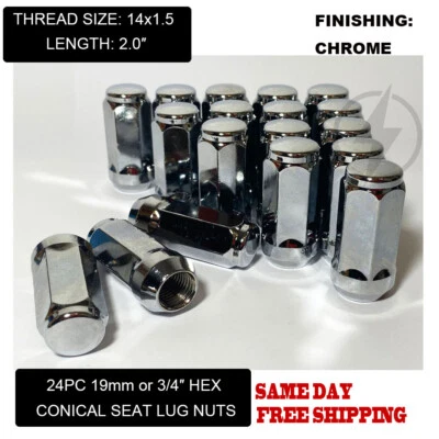Fit Ford Expedition F150 2015-Newer Acorn Bulge Lug Nut 2" 14x1.5 Chrome 24pc - Image 1 of 4