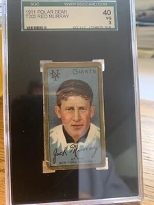 1911 T205 Gold Border Jack Red Murray SGC 3 VG Polar Bear New York Giants - Picture 1 of 2