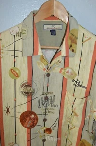Tommy Bahama Designer Mens Silk Button Up Bowling Shirt Luau Lanes Large (Slim) - Picture 1 of 3