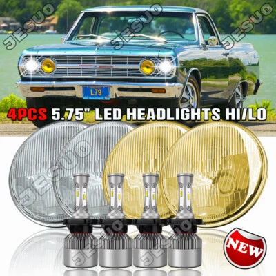 4PC 5-3/4 5.75 Inch Round LED Headlight Hi/Lo Beam Fit Chevy El Camino 1964-1970 - Imagem 1 de 4