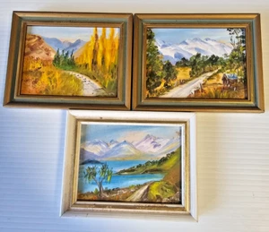 Set 3 Miniature Oil Paintings By Eileen Mace NZ - Picture 1 of 8