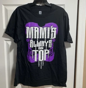 NEW WWE Rhea Ripley Mami's Always On Top Text T-Shirt Black Mens sz L OFFICIAL - Picture 1 of 5