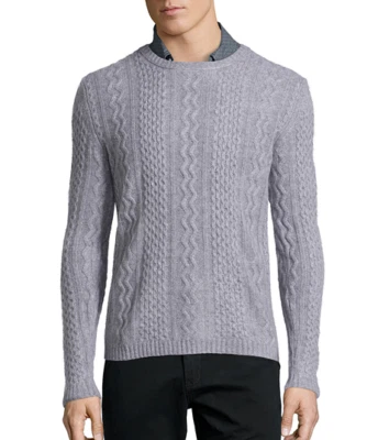 Suéter Harrison Gris Claro Tejido con Cable Cachemira Cuello Redondo $350 Nuevo con Etiquetas, Talla XL, Gris Foto 1 de 4