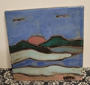 Mara Cerámica Abstracto Expresionista Paisaje Sol Pájaros Azulejo Remache México - Imagen 1 de 3