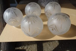 c.1915 LAMPENSCHIRM 5x KUGELLAMPE KUGELSCHIRM Lampenglas geschliffen + satiniert - Bild 1 von 9